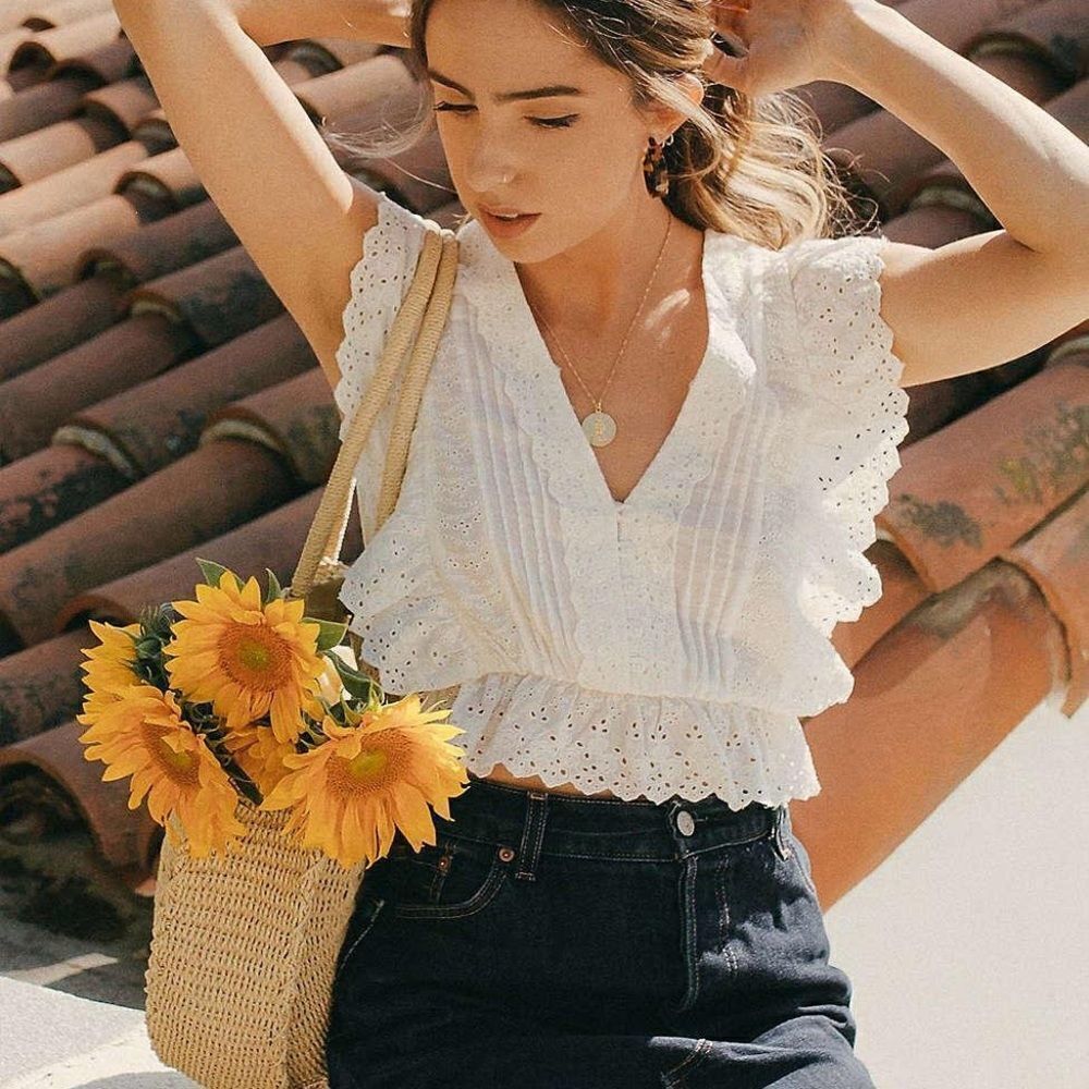 ✨ Women's Natural Uo Rami Pintuck Ruffle Top✨